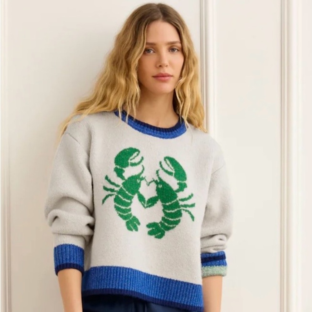 CAbi SANDY SHORES Sweater with Green Lobster Medium M NWOT
